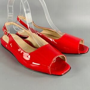 RON WHITE Size 6.5 Red Patent Leather Slingback Sandals